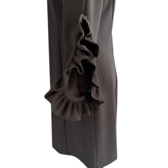 Katherine Barclay Black Bodycon Knee Length Long Ruffle Sleeves Dress Small EUC - Picture 5 of 14